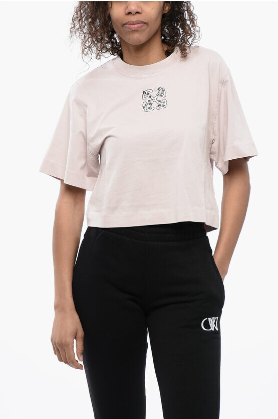 

Футболка Off-White Rhinestones Embellished Logo, розовый