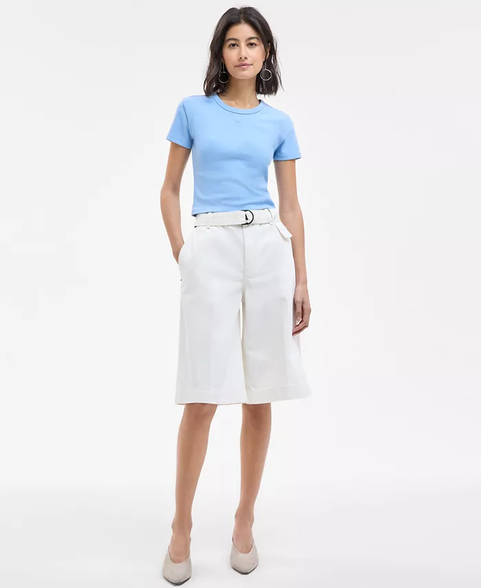 

Женские хлопковые джинсовые шорты-бермуды с высокой талией HUGO, белый