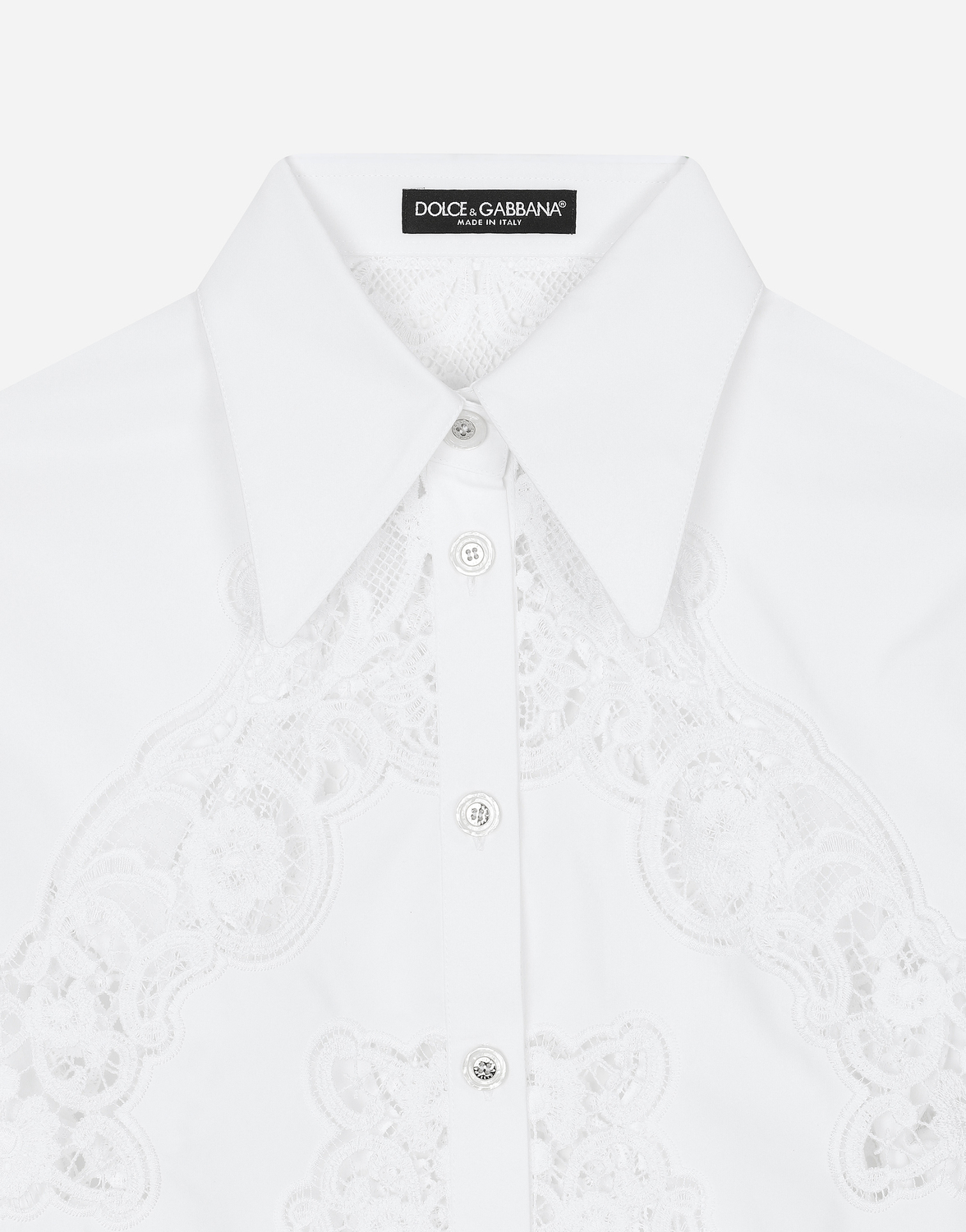 Хлопковая рубашка с ажурной цветочной вышивкой Dolce & Gabbana, белый — фото 3