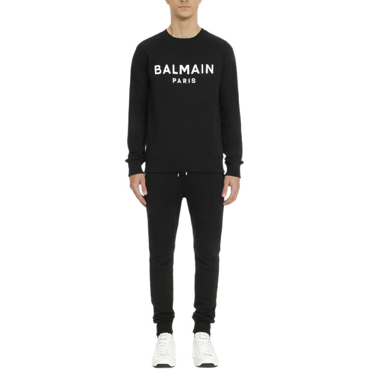 Парижский принт логотипа хлопковый свитшот BALMAIN, черный — фото 3