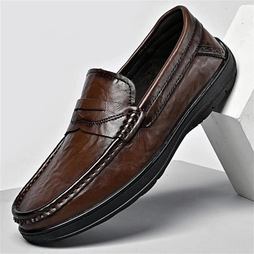 Лоферы кожаные ретро Men's Slip-On Loafers, коричневый — фото 2