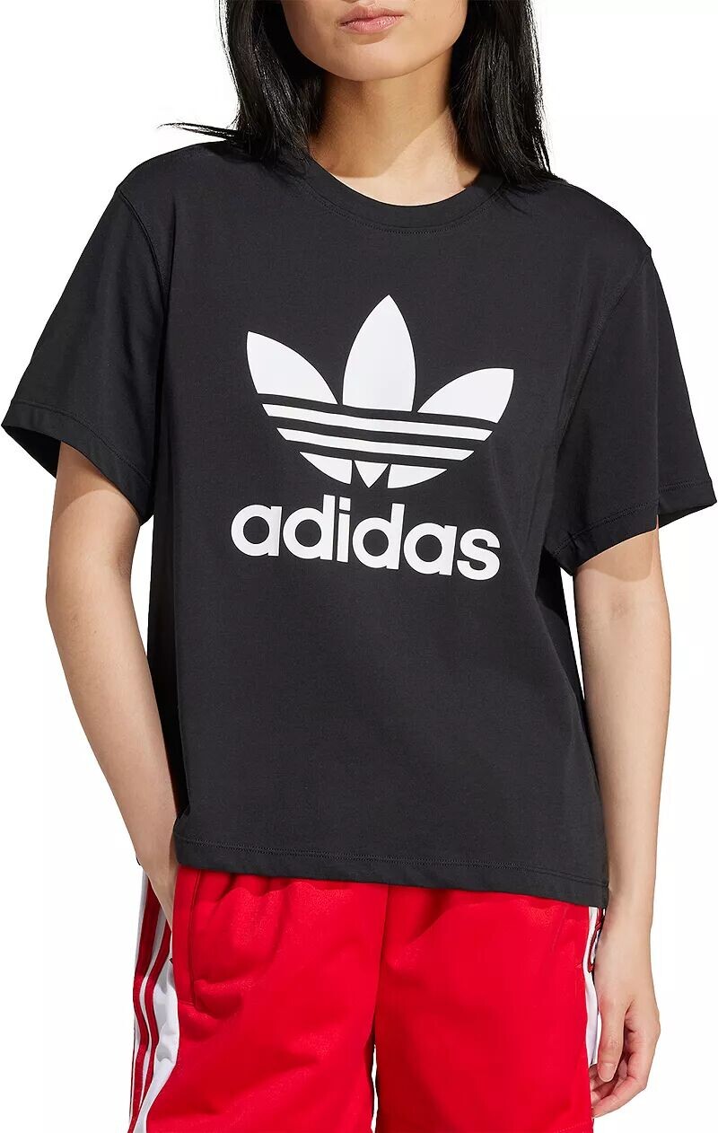

Женская футболка свободного кроя Adidas Originals Adicolor с трилистником, черный