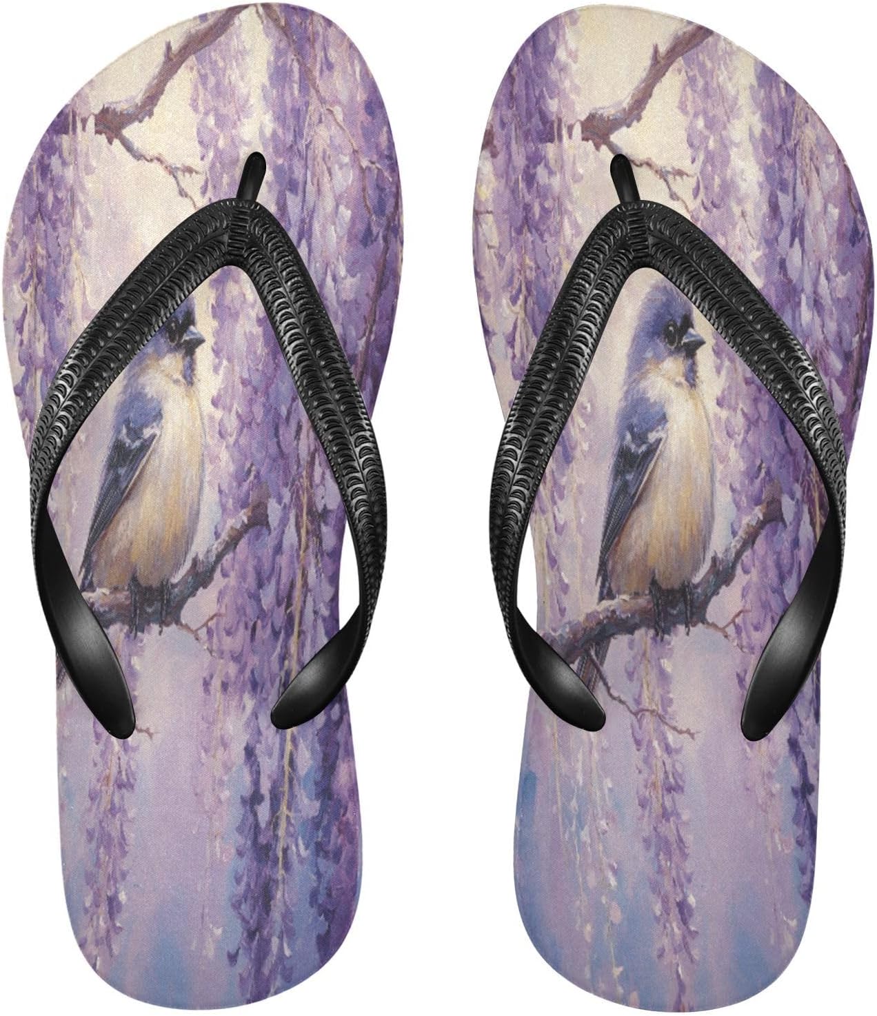 

Шлепанцы с изображением глициний и птиц, фиолетовые, для пляжа и душа, резинескользящие летние тапочки для ходьбы, обувь для мужчин и женщин Sinestour