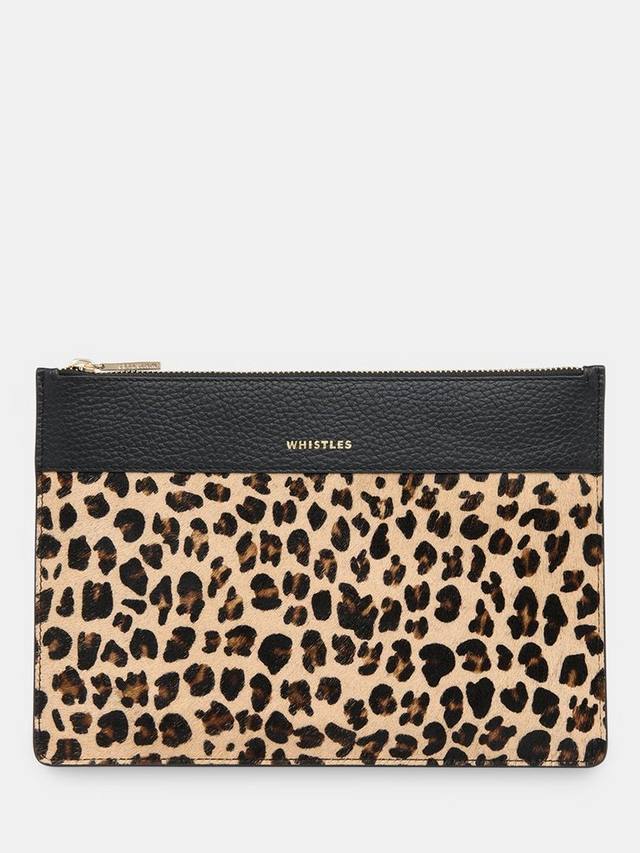 

Клатч из кожи с леопардовым принтом Whistles, Brown/Multi