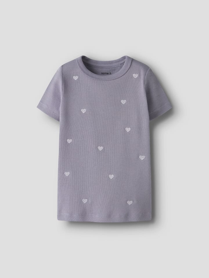 Name it Футболка NMFNAKAL S/S SLIM TOP лавандово-серого цвета — фото 3