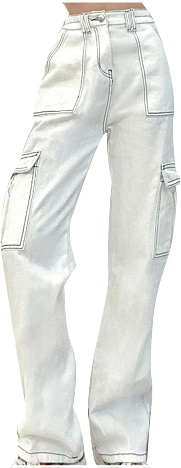 Джинсы с карманами, Wide Leg, White