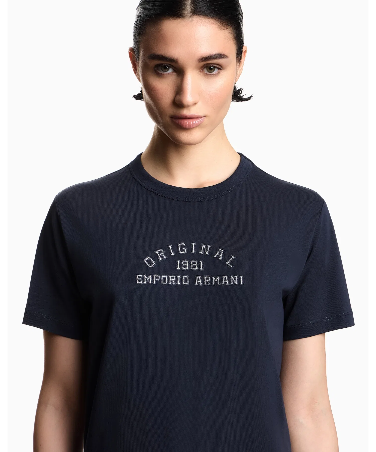 Женская футболка Emporio Armani Icon из хлопка с логотипом тёмно-синяя