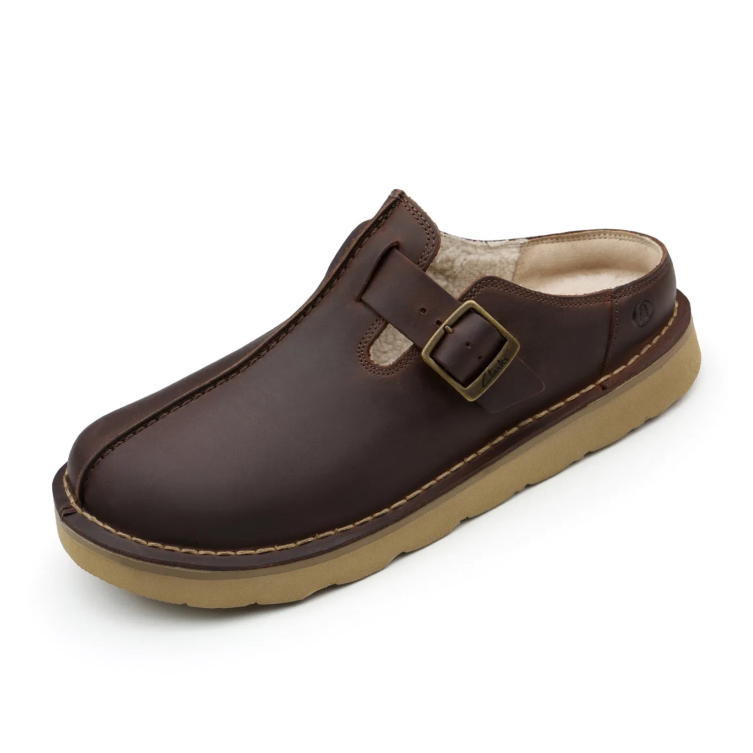 Мужские коричневые сабо Clarks с мехом
