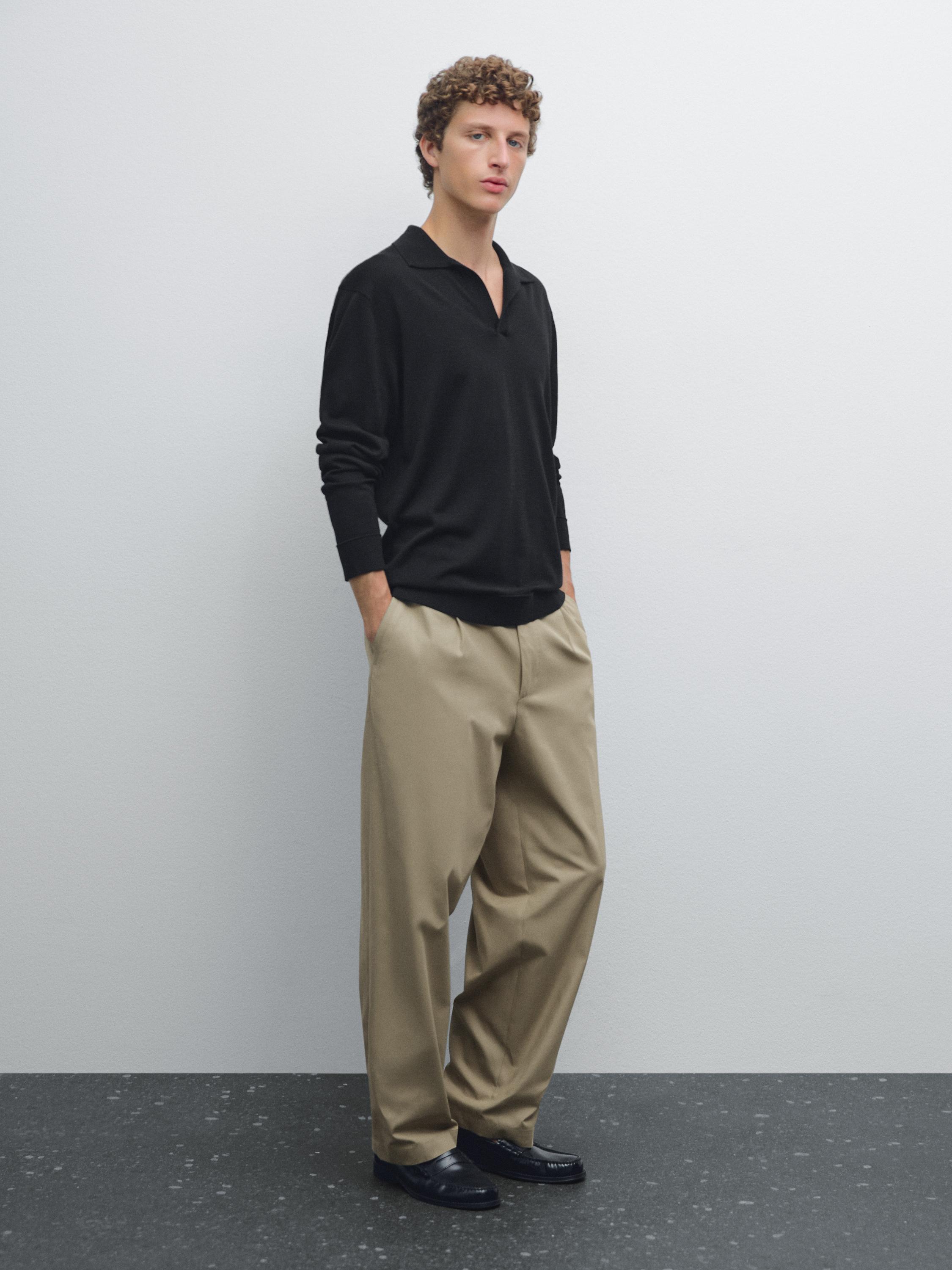 

Вязаный свитер с воротником-поло Massimo Dutti, черный