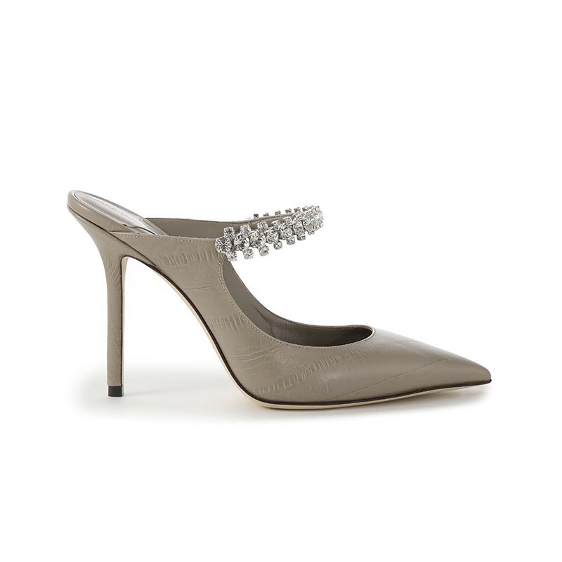 Закрытые тапочки на каблуке 10 см женские серо-бежевые Jimmy Choo — фото 2