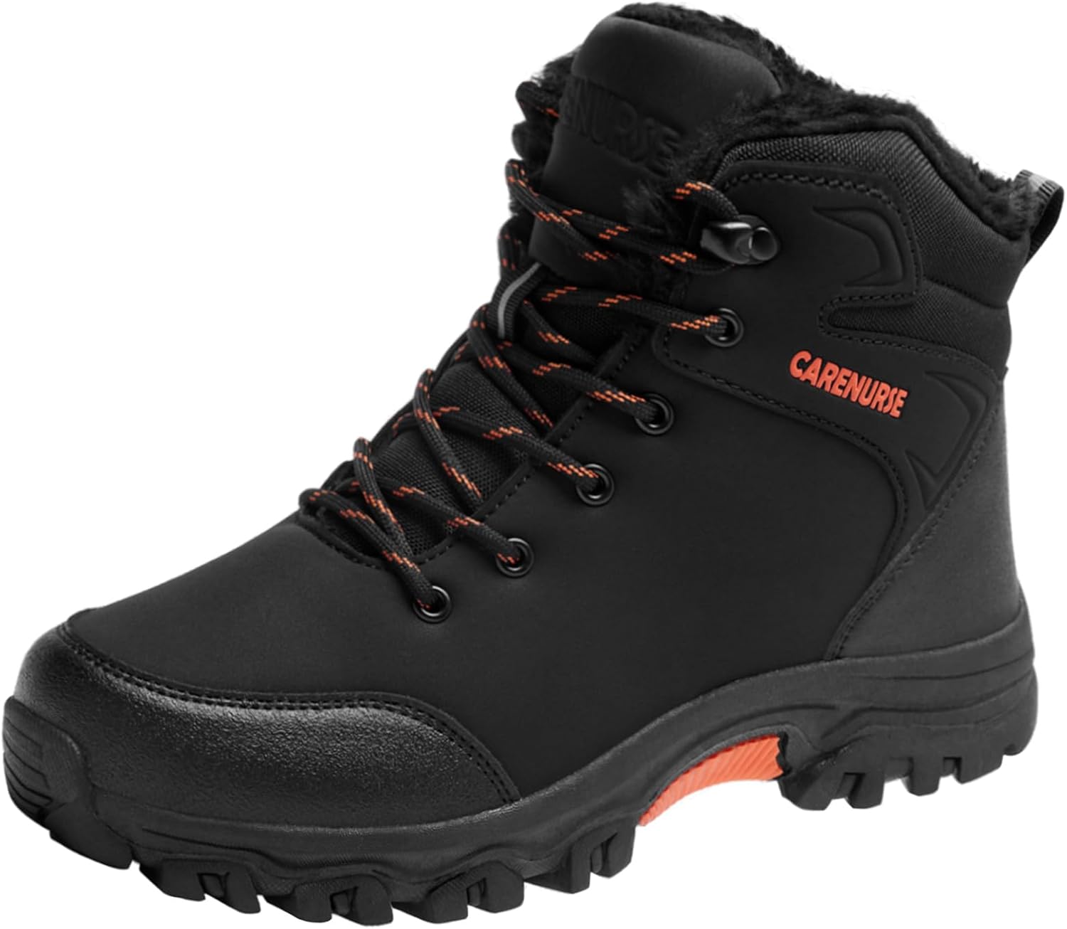 

Мужские зимние ботинки с утеплителем и меховой подкладкой, нескользящие, для походов Carenurse, черный/оранжевый