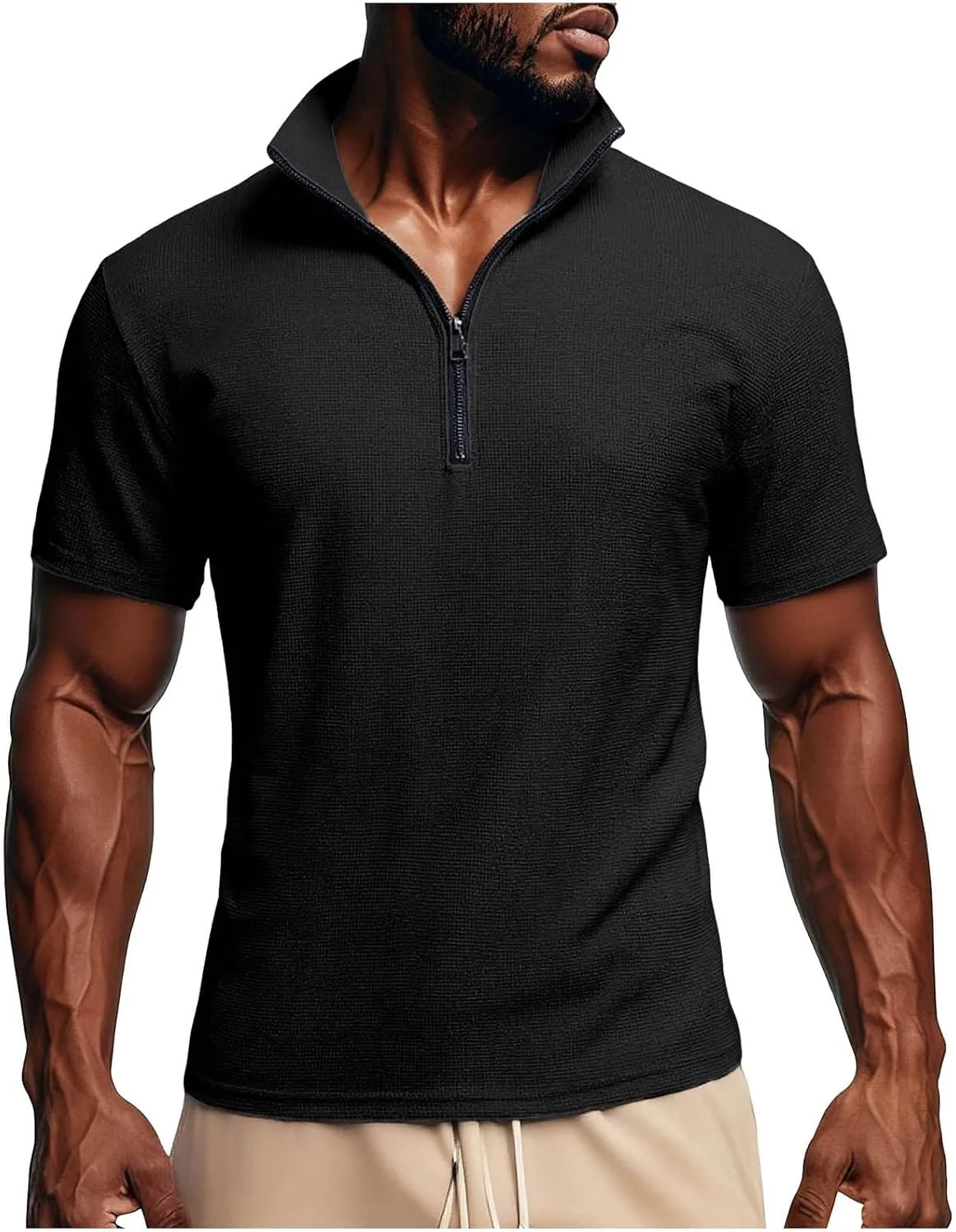 

Мужская футболка с коротким рукавом и воротником-стойкой, Slim Fit