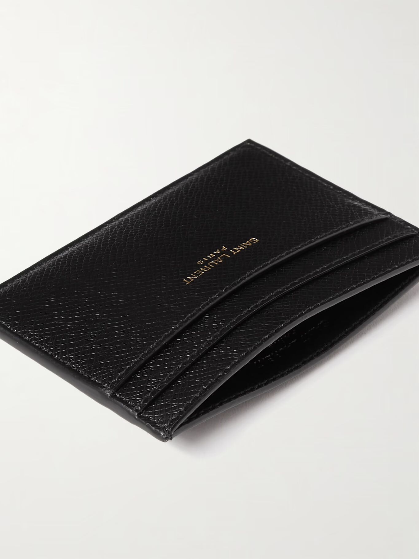 

Визитница из переработанной кожи с поперечным зернением и логотипом SAINT LAURENT, черный