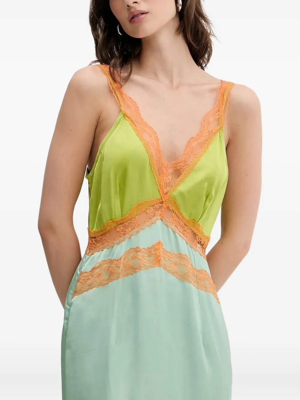 

Платье-комбинация миди с кружевом Never Fully Dressed, зеленый