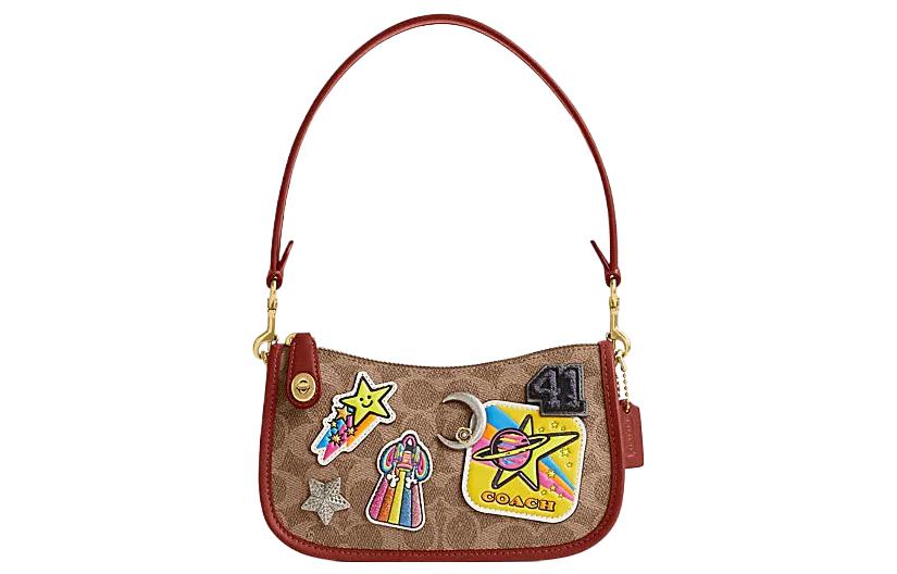 

Свингер ПВХ с кожаной вставкой из коровьей кожи женская сумка через плечо коричневая COACH