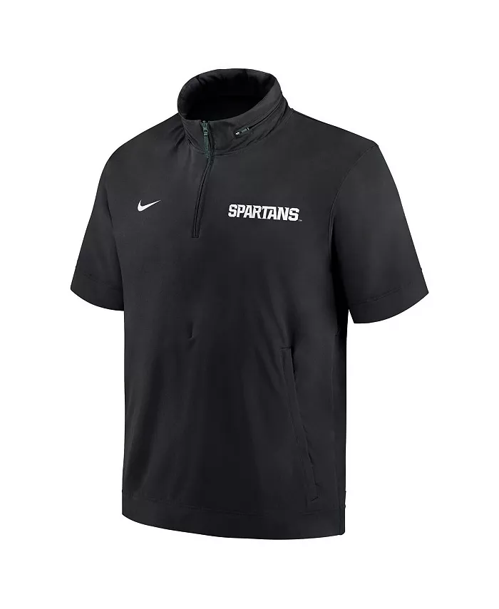 Мужская черная худи-полузипка Michigan State Spartans 2024 Sideline Coach с короткими рукавами Nike — фото 3