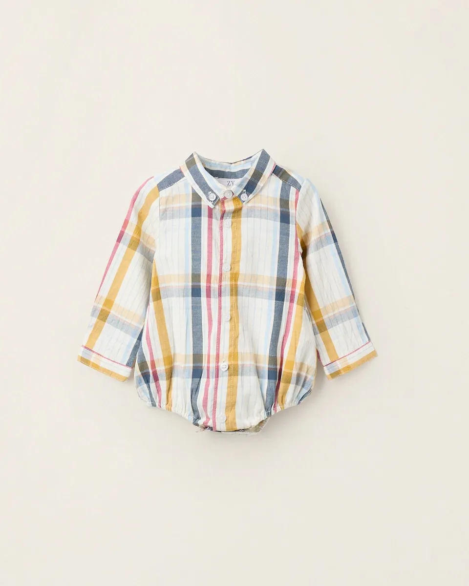 

Боди для маленького мальчика, 100% хлопок, в клетку Zippy, белый/желтый