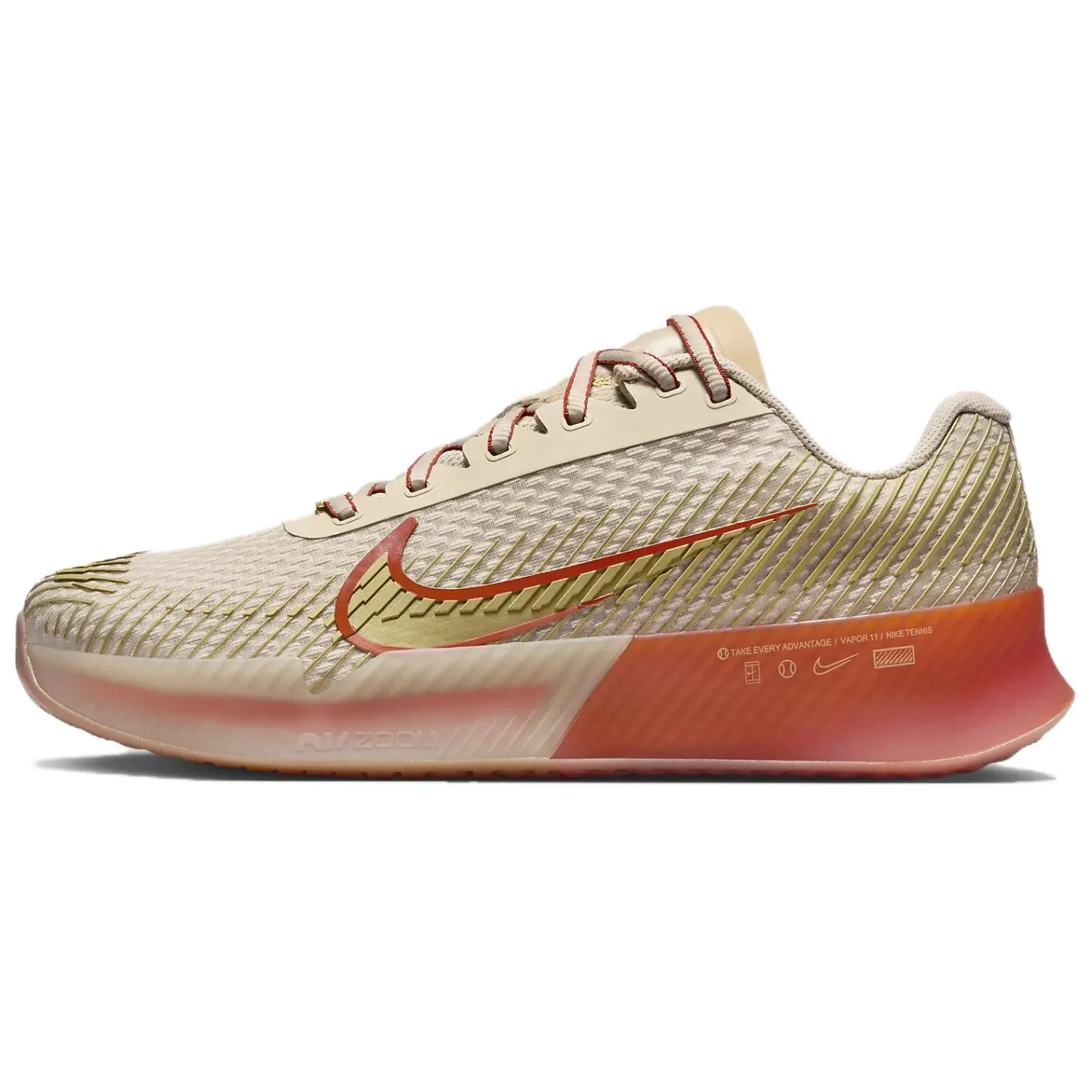 Кроссовки Court Air Zoom Vapor 11 HC PRM J'aime Paris Collection Nike, sand flow/rust factor/chewing gums коричневый/metal золото — фото 3