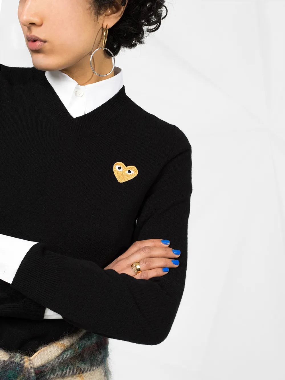 Шерстяной свитер с V-образным вырезом Comme Des Garçons Play, черный — фото 3