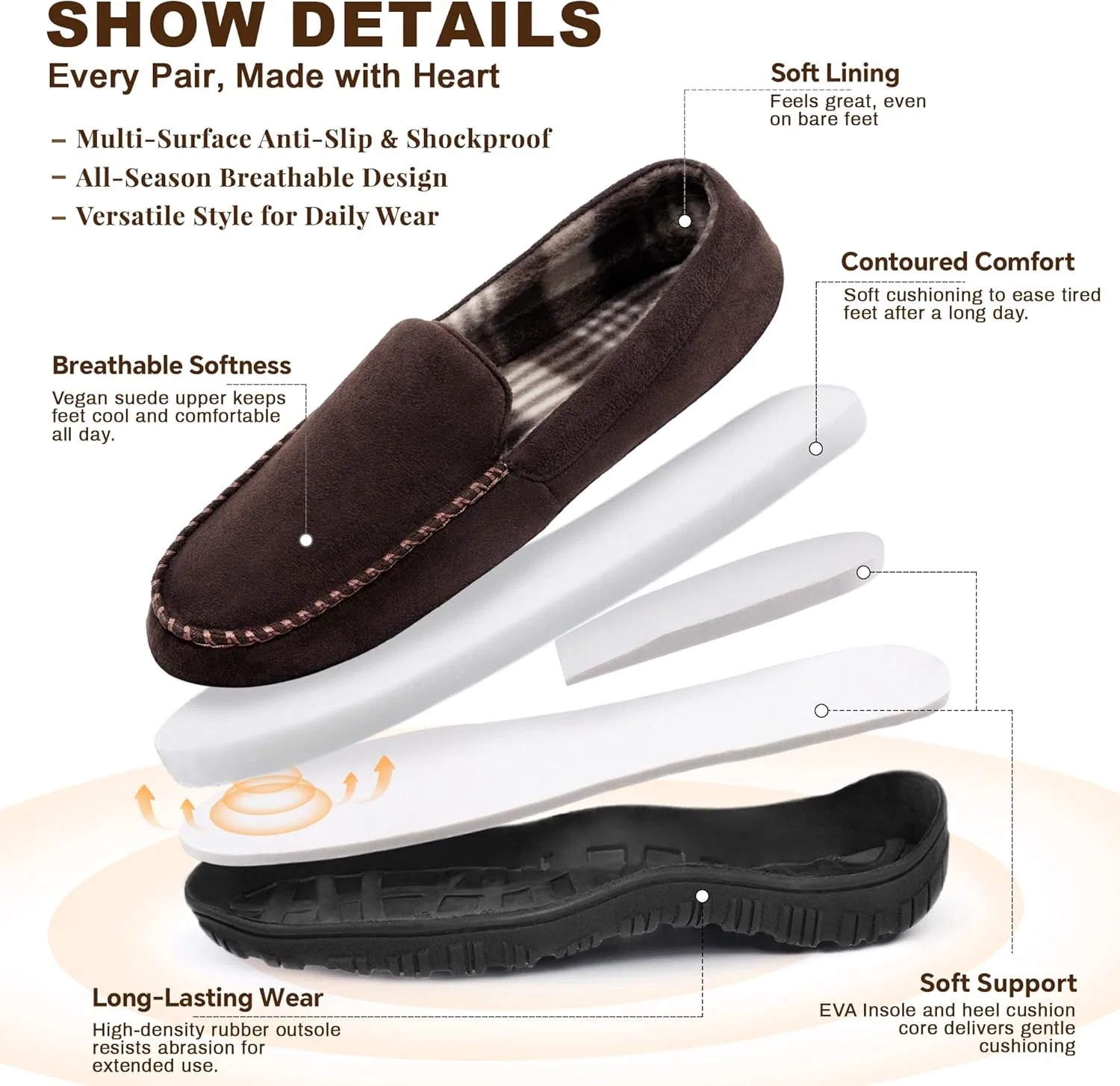 Тапочки из микрофибры, мокасины, коричневый shoeslocker — фото 3