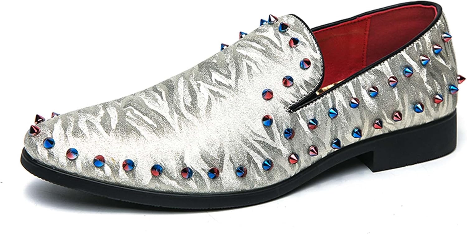 

Мужские лоферы с блестками и заостренным носком, мужские модные лоферы с заклепками, мужские туфли-мюли, мужские формальные лоферы, подходят для повседневной носки, вечеринок, ночных клубов, свиданий, официальных мероприятий и так далее Vtiao, с...