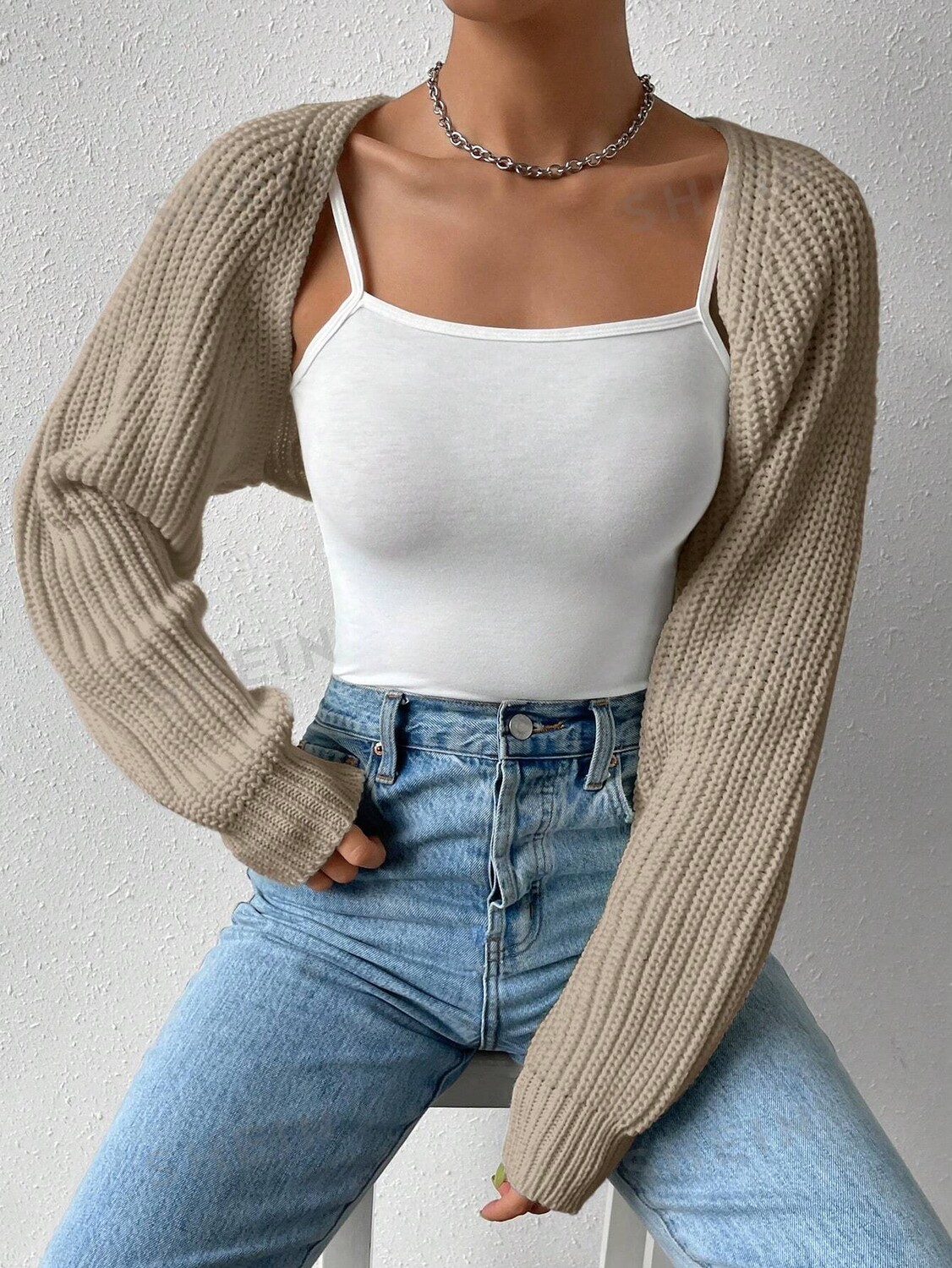 

Кардиган укороченный Shein Ezwear с открытой передней частью, коричневый