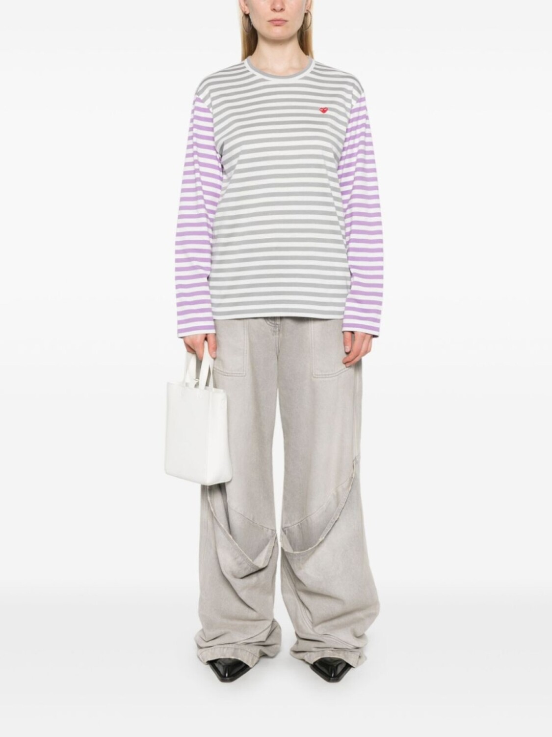 Полосатая футболка с нашивкой Comme Des Garçons Play, серый — фото 2