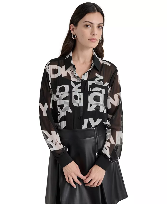 

Женская рубашка с длинным рукавом и логотипом DKNY, серый
