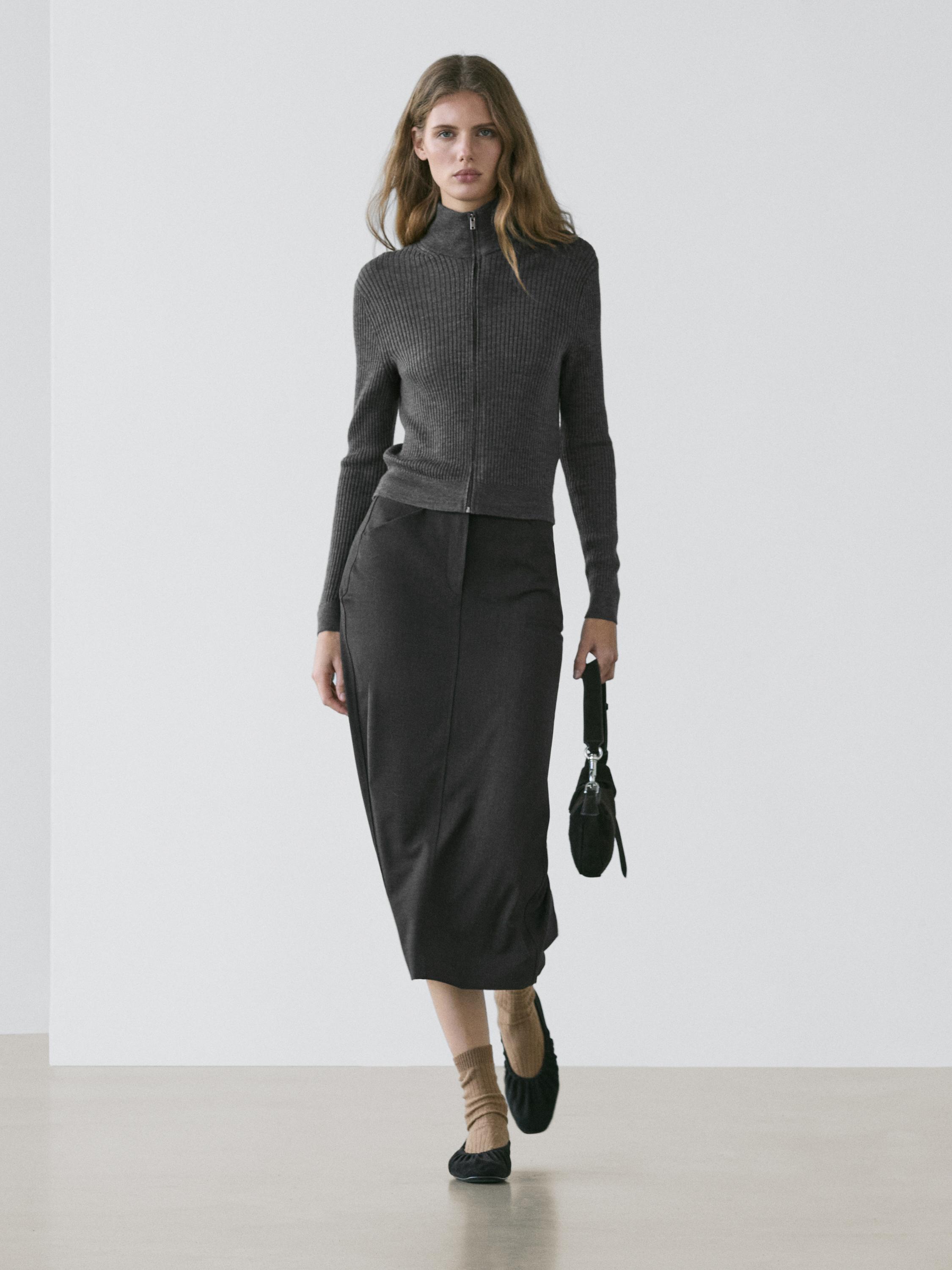 

Шерстяной кардиган на молнии Massimo Dutti, anthracite grey