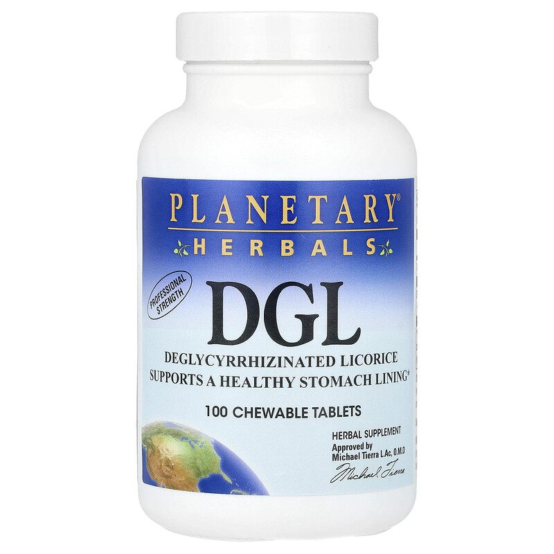 

Planetary Herbals, DGL, 380 мг, 100 жевательных таблеток