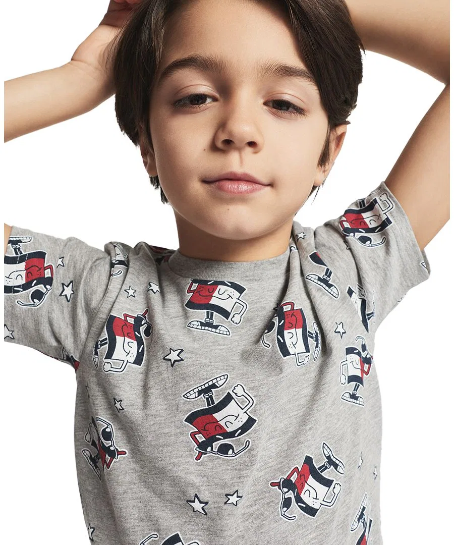 Детская футболка с коротким рукавом и графическим принтом, размер 2T-7 Tommy Hilfiger, серый — фото 3