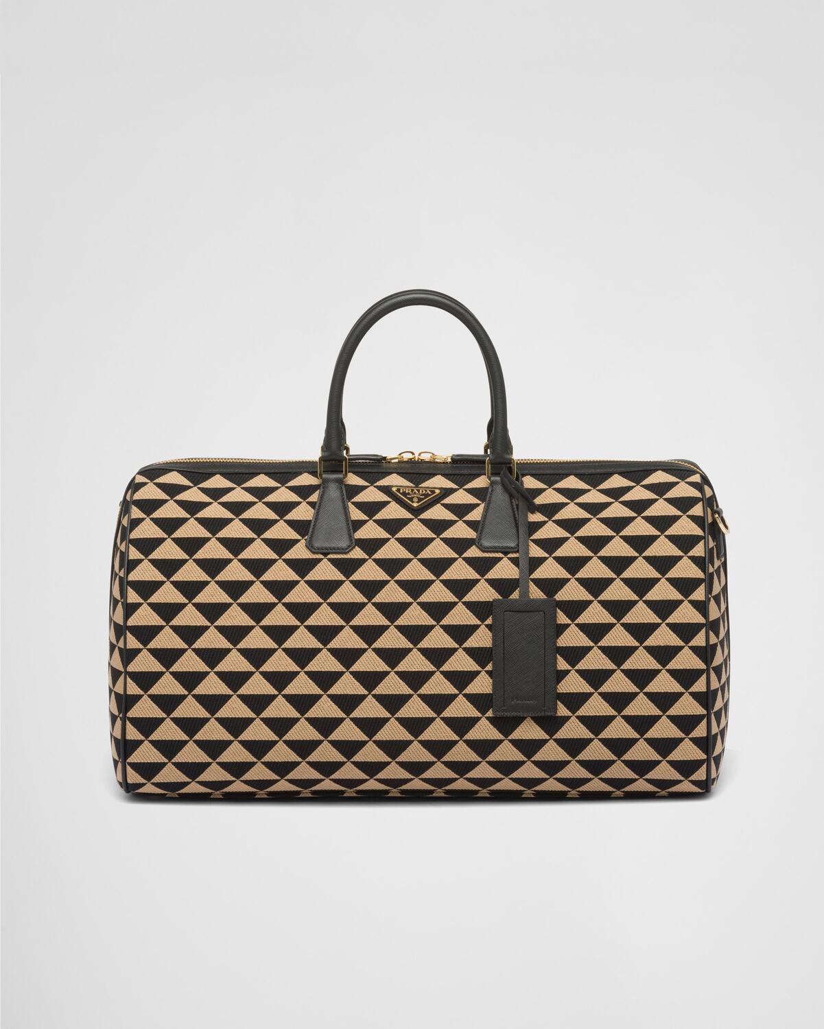 

Большая дорожная сумка Prada Symbole из вышитой ткани Prada, черный/бежевый