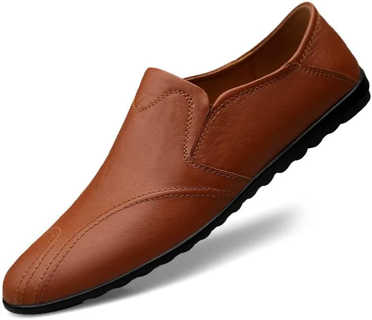 

Мужские лоферы из натуральной кожи, нескользящие, повседневные, без шнурков, с отделкой «пенни», дышащие, для вождения, мягкая кожа, модные мюли Boxpopla, коричневый