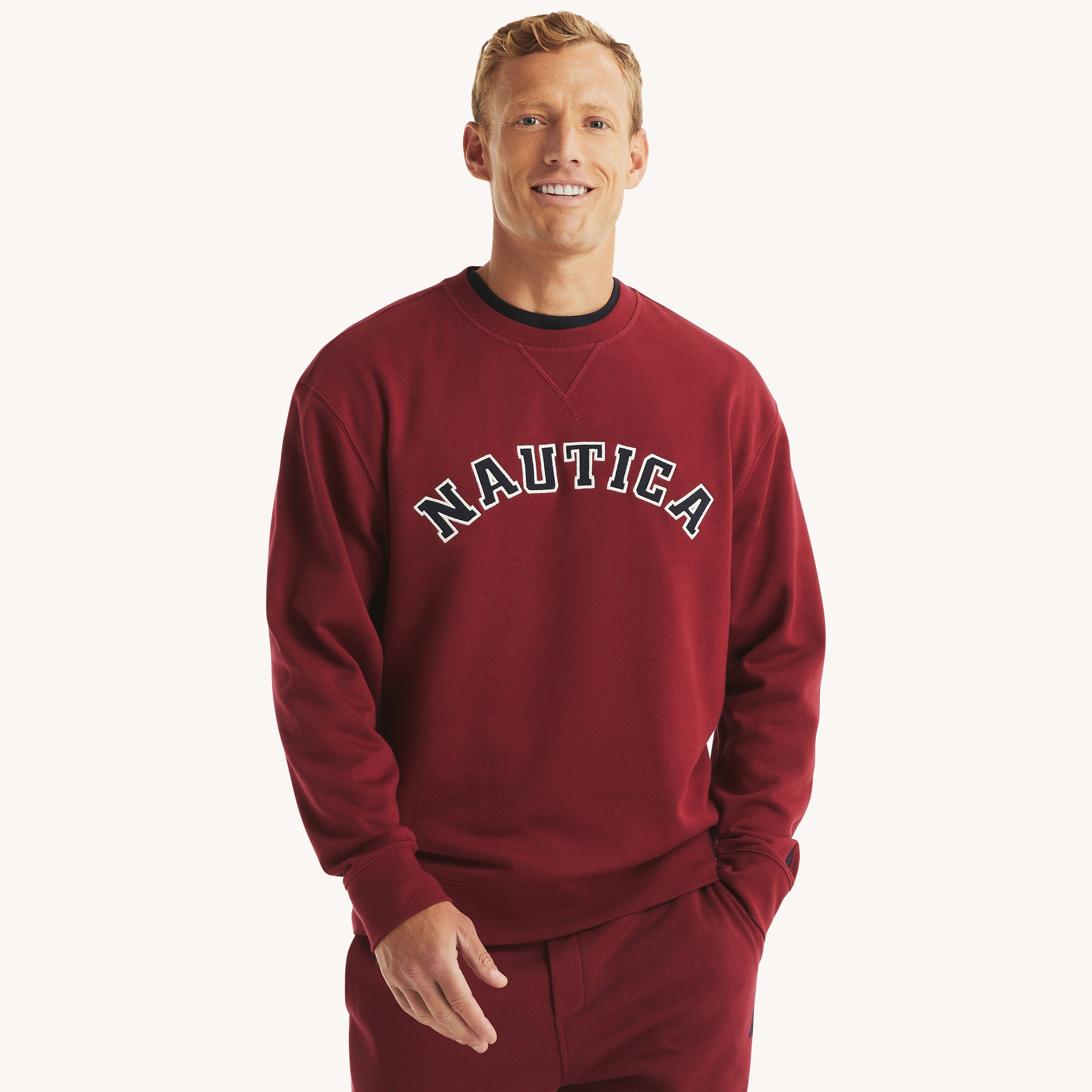 

Мужская флисовая толстовка с круглым вырезом Nautica, цвет autumn berry