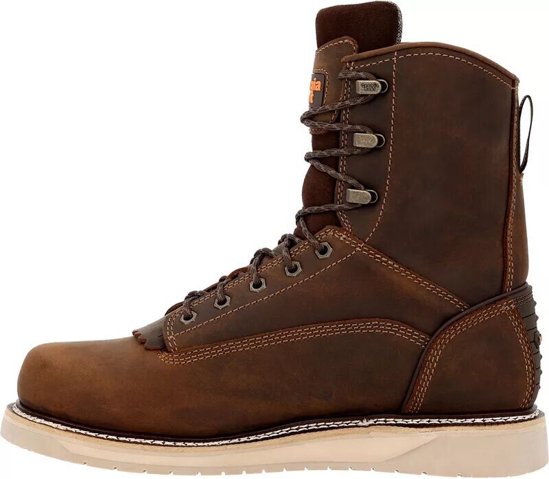 Georgia Boots Мужские 8-дюймовые водонепроницаемые рабочие ботинки на танкетке со шнуровкой, коричневый — фото 3