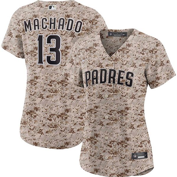 Женская реплика игровой футболки Manny Machado Camo San Diego Padres USMC Alternate Nike — фото 2