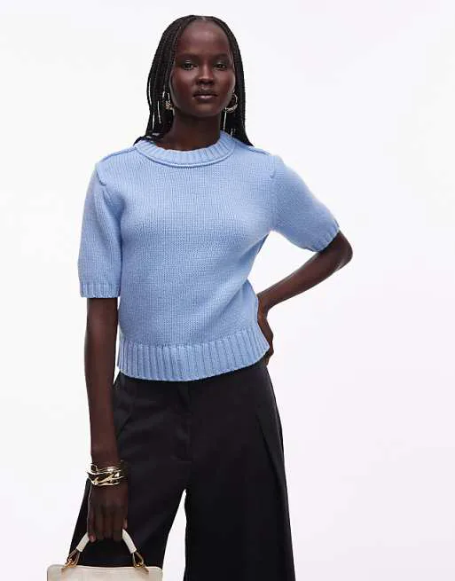 

Голубой вязаный джемпер с короткими рукавами и короткими рукавами & Other Stories, Синий, Голубой вязаный джемпер с короткими рукавами и короткими рукавами & Other Stories