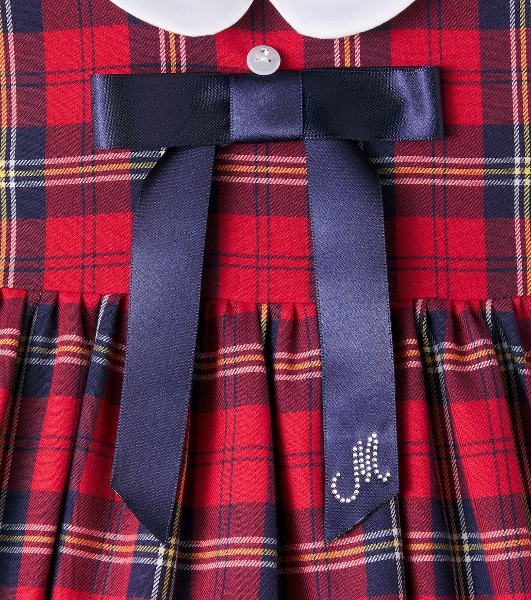 Детское платье из хлопковой ткани в клетку Monnalisa, Rubino + Blue Navy — фото 3
