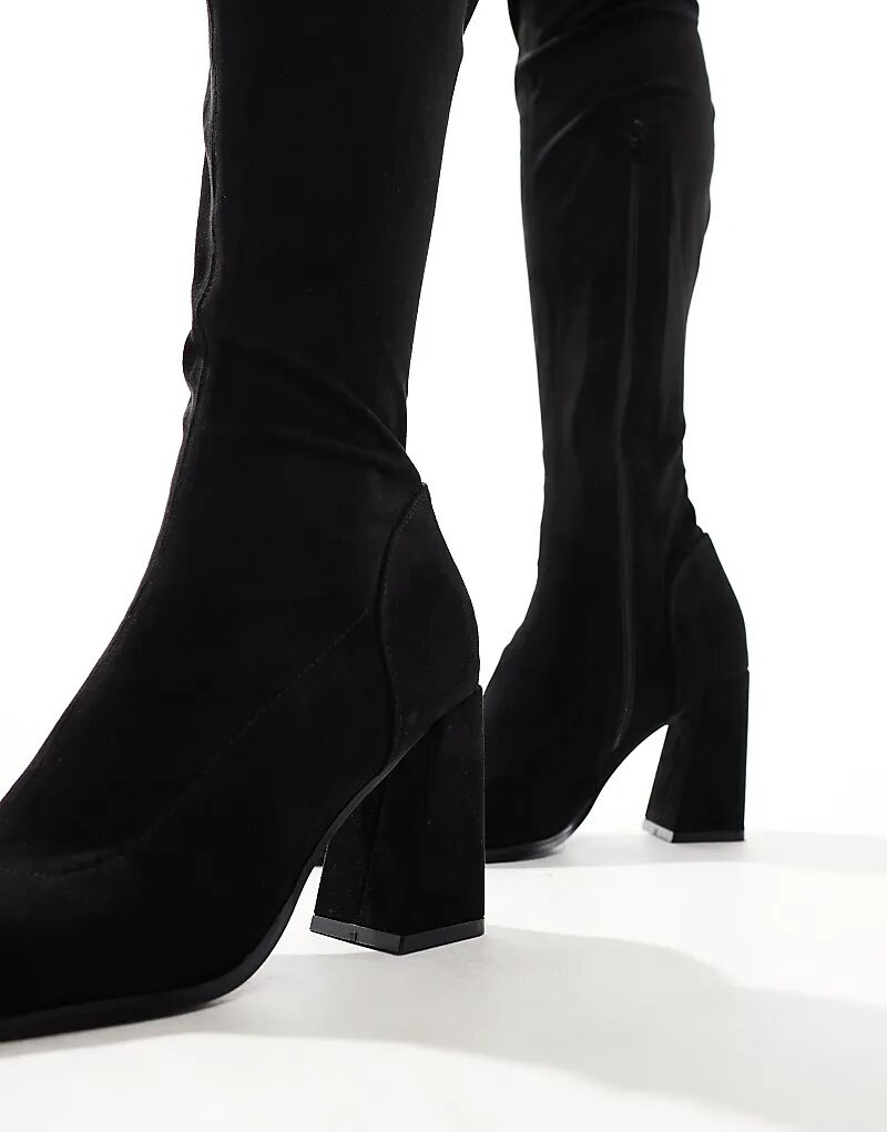 Сапоги Keely на блочном каблуке ASOS DESIGN, черные, микро — фото 4