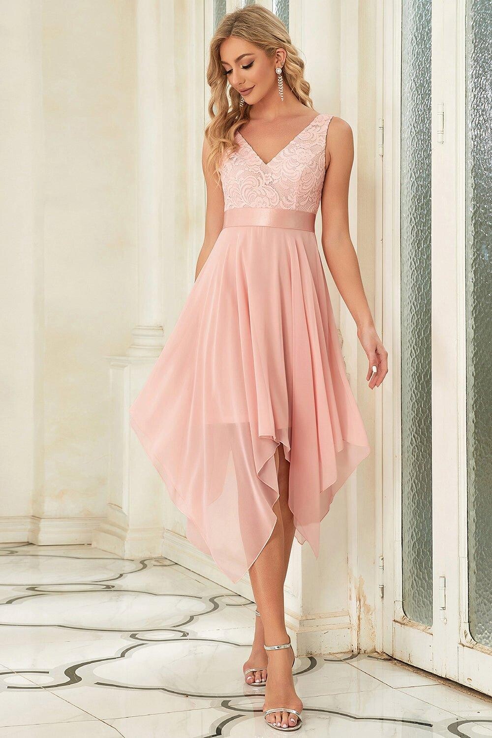 

Потрясающие женские платья из кружева и шифона с V-образным вырезом Ever Pretty, розовый