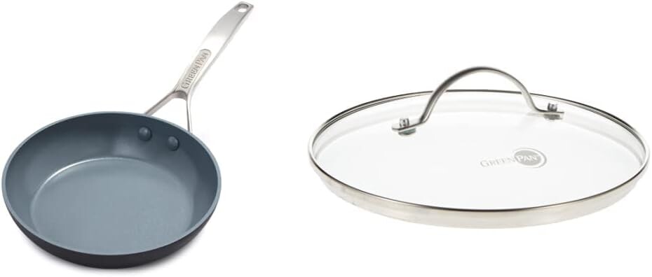 

Зеленая Сковорода Paris Pro с твердым анодированием, здоровая керамика с антипригарным покрытием, 8 дюймов Сковорода Сковорода (серая) со стеклянной крышкой и ручкой из нержавеющей стали, 8 дюймов GreenPan, Gray