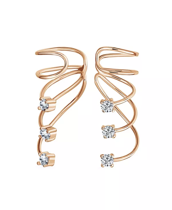 

Серьги-Каффы с тройной спиралью и изогнутыми фианитами, надеваемые на хрящ, серебро 14 карат с золотым покрытием Bling Jewelry, rose