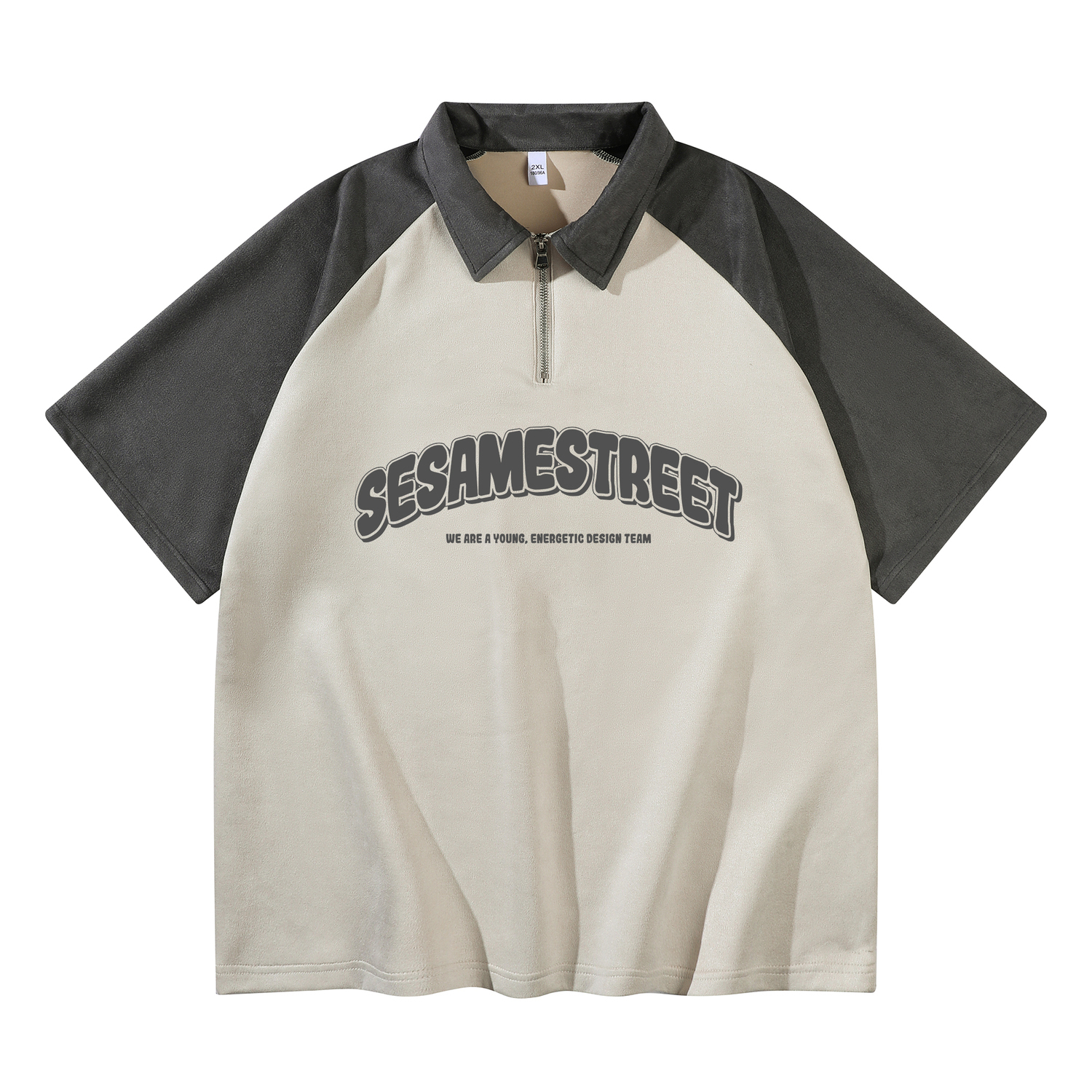 

Футболка поло унисекс SESAME STREET, бежево-голубая