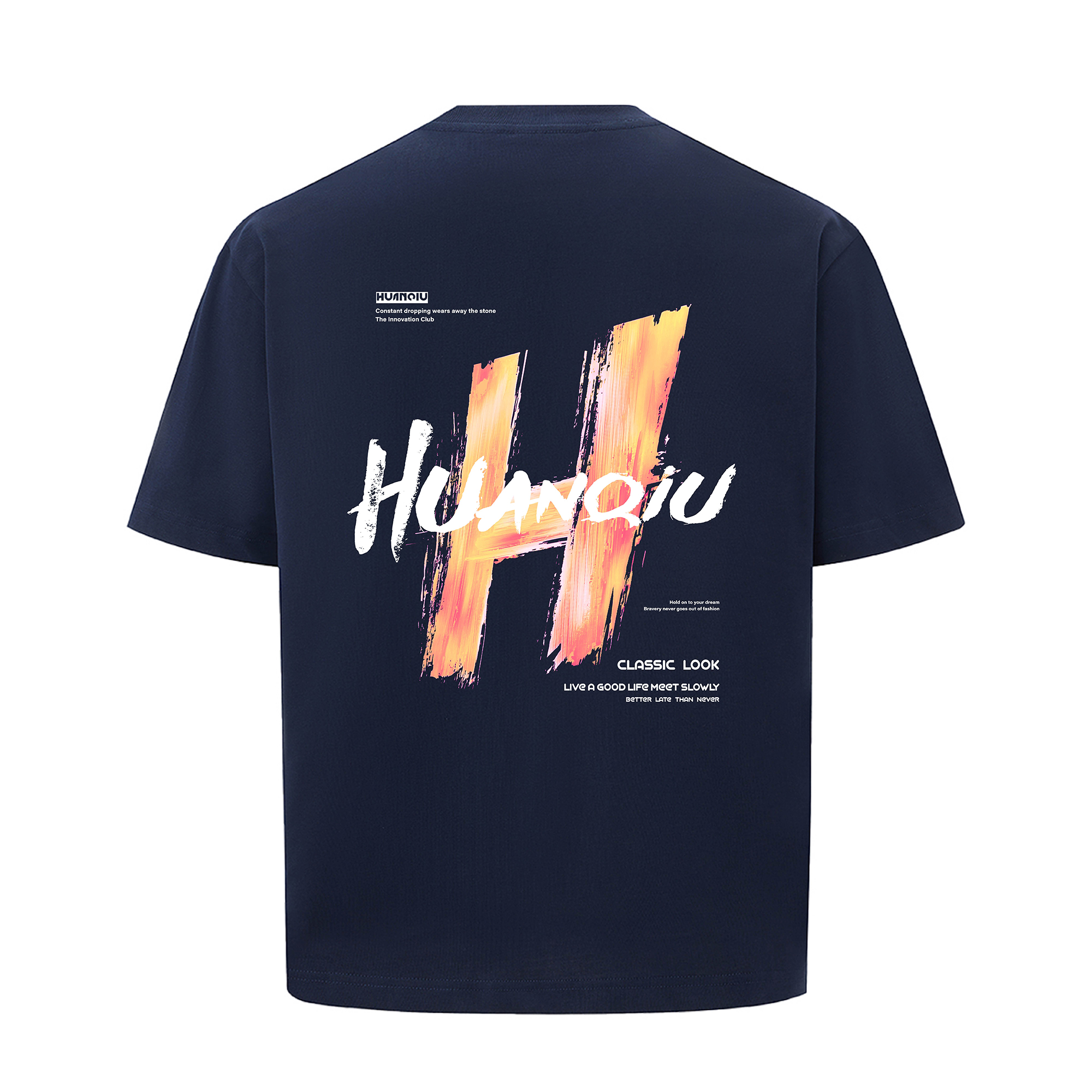 

Футболка Unisex Crew Neck тонкая Heavyweight HUANQIU, темно-синий-оранжевый