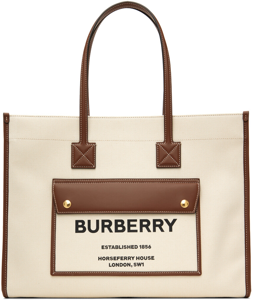 

Off-Бело-коричневая сумка-тоут Freya среднего размера Burberry, Серый, Off-Бело-коричневая сумка-тоут Freya среднего размера Burberry
