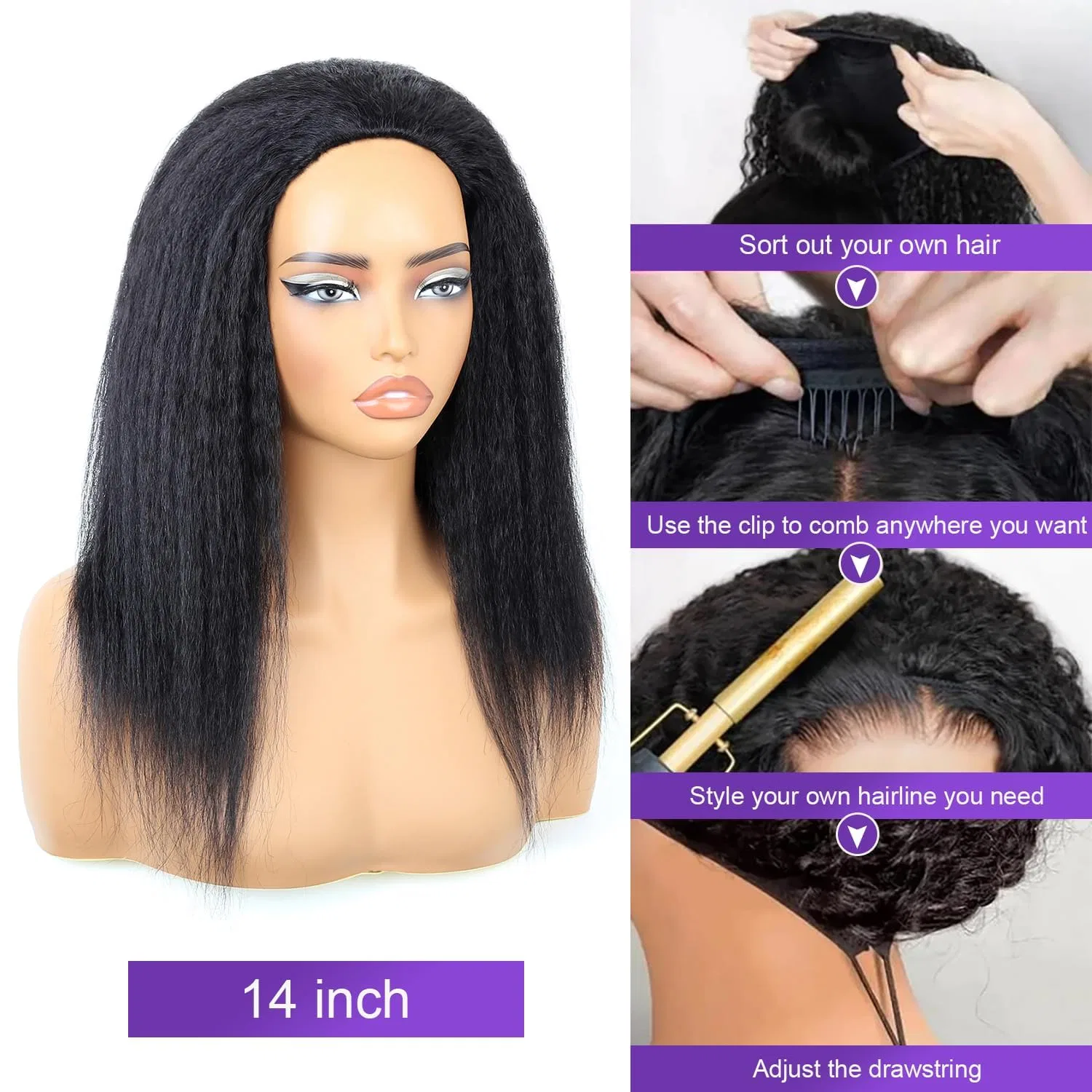 Парик из натуральных волос «Kinky Straight Half Wig», 180% плотности, 35.5 см Yavida — фото 4