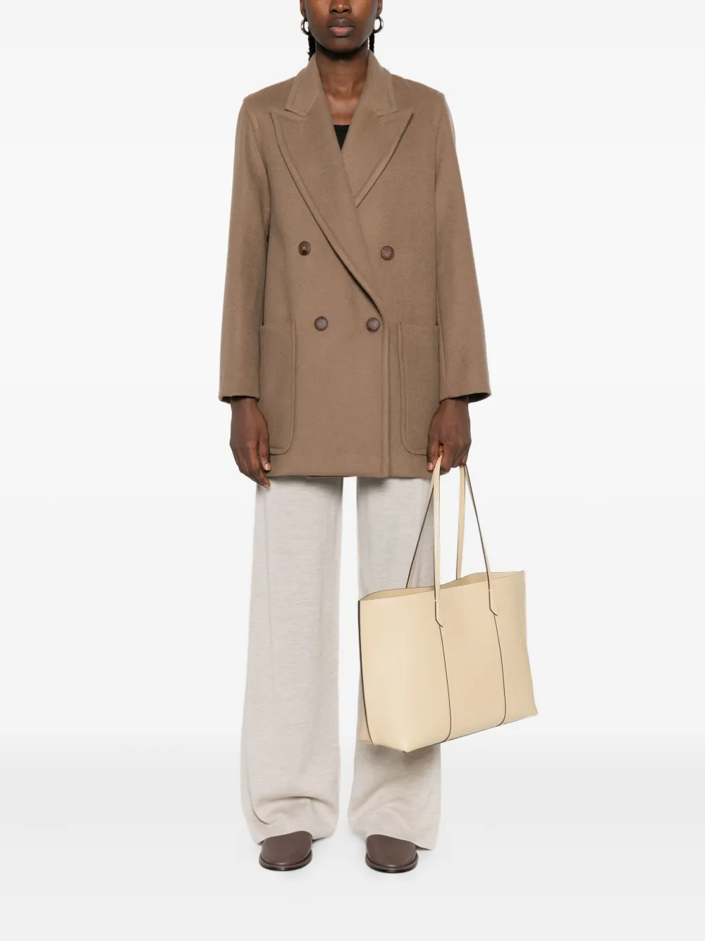 Двубортное пальто с накладными карманами MAX MARA, коричневый — фото 2