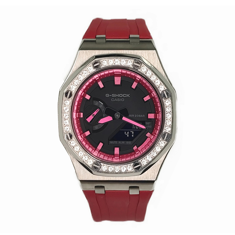 

CASIO Часы Men Liquid Crystal/Analog Dual Display Series Black Watch, Offshore Silver Diamond Peach Red