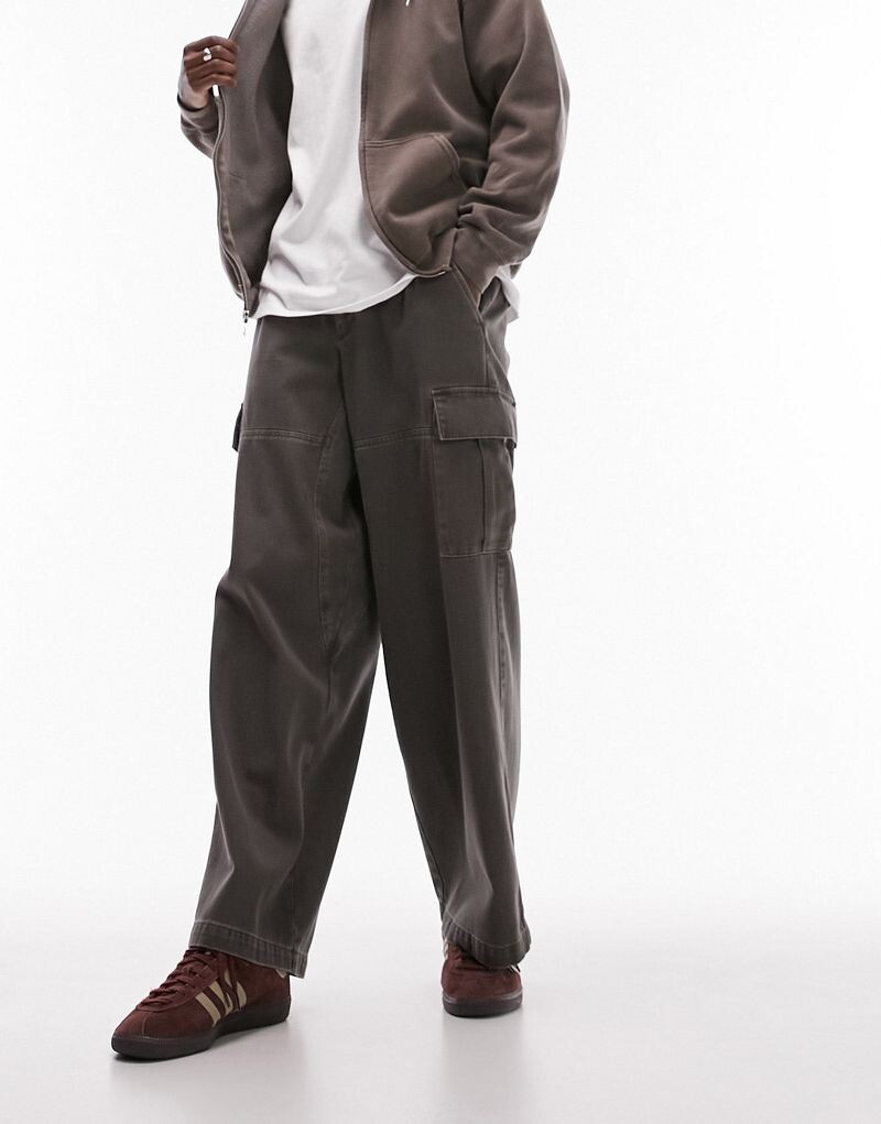 

Широкие брюки карго цвета хаки Topman