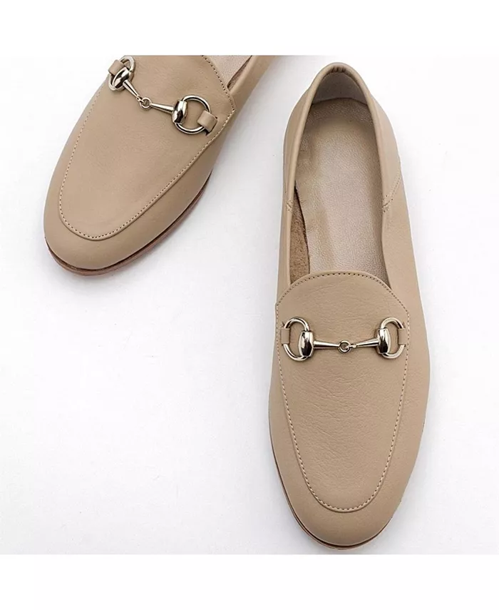 Пенни Лоферы с конской пряжкой из кожи Forever & Always Shoes, коричневый/бежевый — фото 4